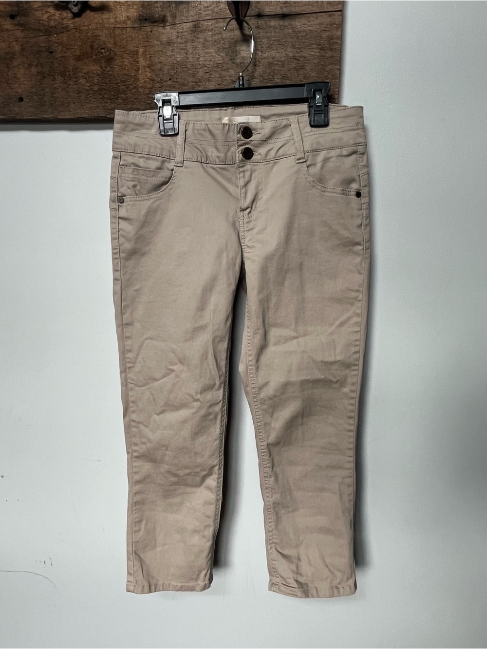 Rewind Beige Straight Crop High-Rise Pants